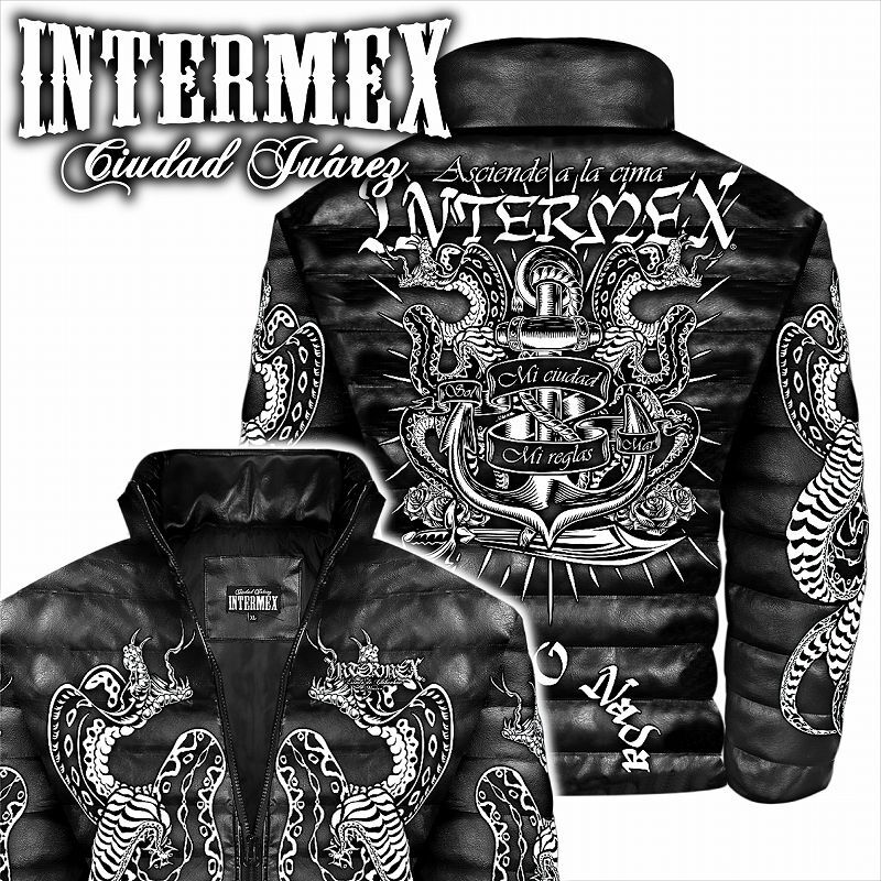 鷹柄 レザー調 中綿ジャケット INTERMEX ITM-098 メンズファッション オラオラ系 防寒 上着 服 秋冬 ライダース バイク乗り チカーノ拍卖