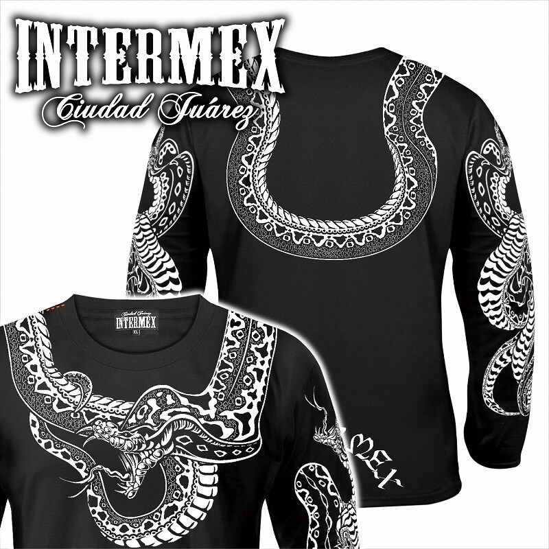 長袖 Tシャツ 服 INTERMEX コブラ パイソン柄 ロンT itm-092 黒 白 バイカー B系 HIPHOP系 ヤクザ オラオラ系 派手 メンズ ファッション拍卖