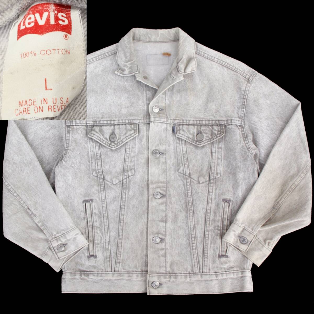 (43613)希少良品90s LEVISリーバイス57508-0261ブラックデニムジャケットL (USAアメリカ米国製ヴィンテージ98年製サード黒フォース グレー)拍卖