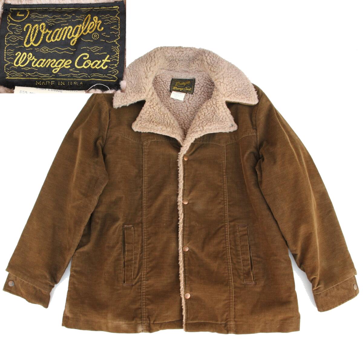 (43606)美品70s筆記体WranglerラングラーWrangeCoatボア ランチコート コーデュロイL (USAヴィンテージJL567BN茶ブラウンアメリカ製70年代)拍卖