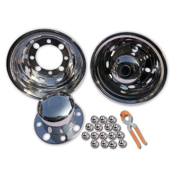 汎用ホイールライナーステンレス日野ふそういすゞ日産メッキリア左右19.5インチISO8穴2枚19.5x6.75-OF147大型AP-19.5R拍卖