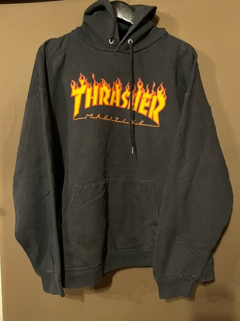 OT-9【セール!!】USA古着★スラッシャー THRASHER パーカー★レアサイズ★黒★大きめLサイズ拍卖