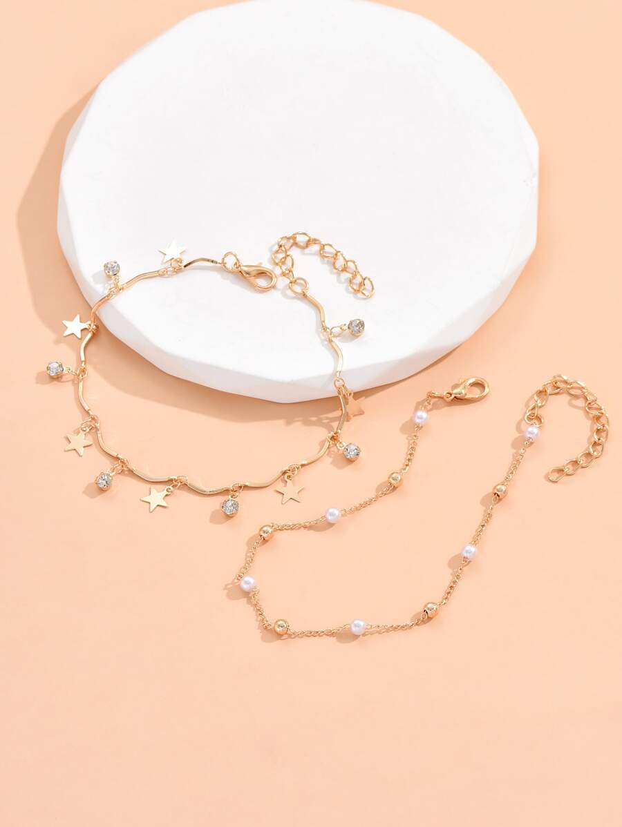 ジュエリー レディース フットアクセサリー 2個 ランダム ラインストーン & スターチャーム アンクレット拍卖