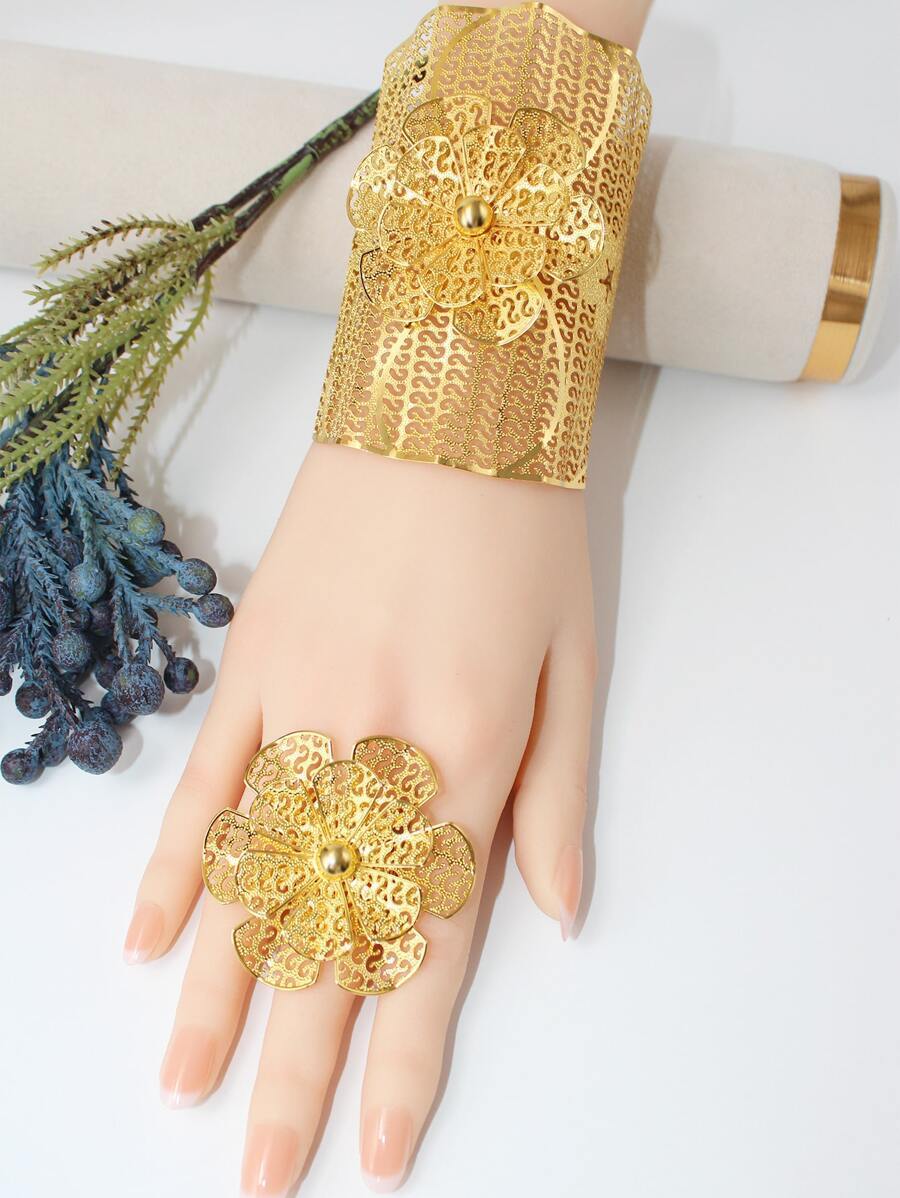 ジュエリー レディース セット 女性用 ゴールド ドバイ風 アラビア風ブレスレットリングセット拍卖