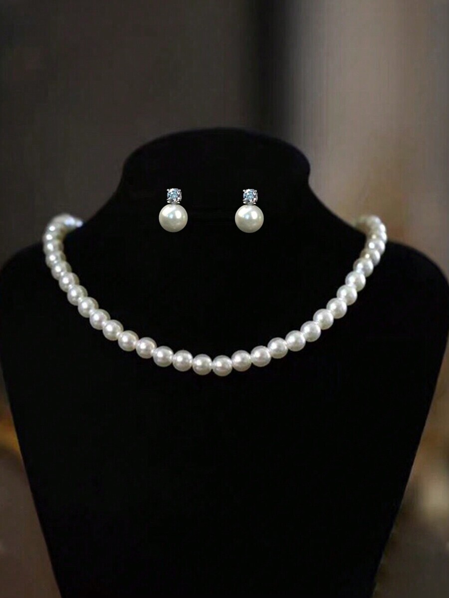 ジュエリー レディース ネックレス セット 3点セット クラシックフェイクパール ネックレスピアスセット、女性 日常着に適し、母親拍卖