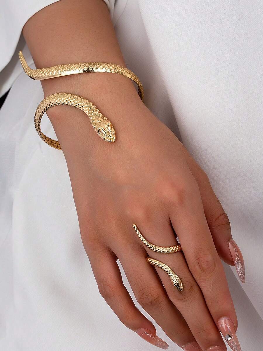 ジュエリー レディース セット 女性用ヨーロッパ&アメリカンスタイル エキセントリックなヘビ型リング&ブレスレットセット拍卖