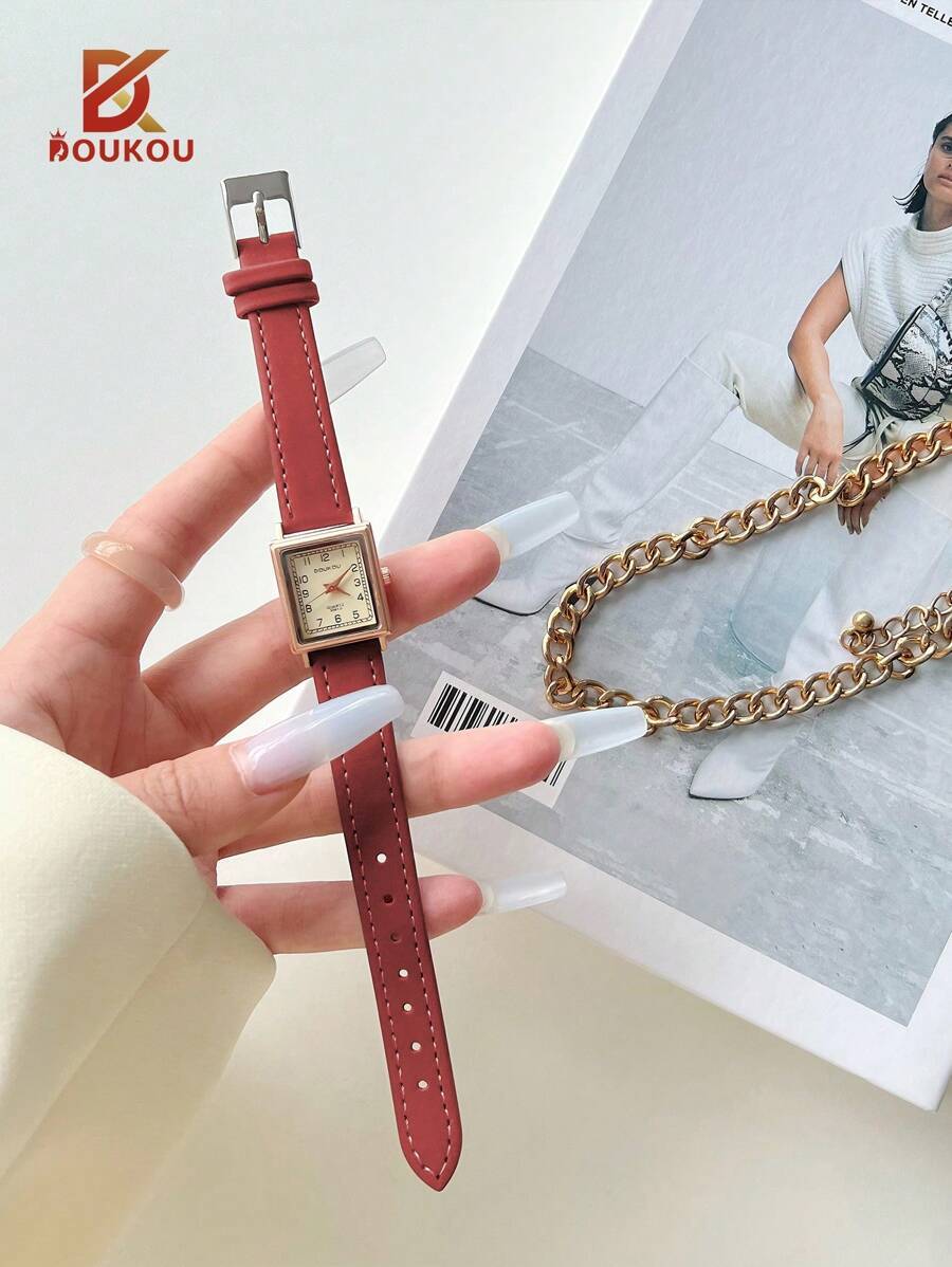 腕時計 レディース クォーツ 1個 レトロトレンディーなローマ風カジュアルエレガントな高品質クォーツ腕時計、ソフトで快適なバーガン拍卖