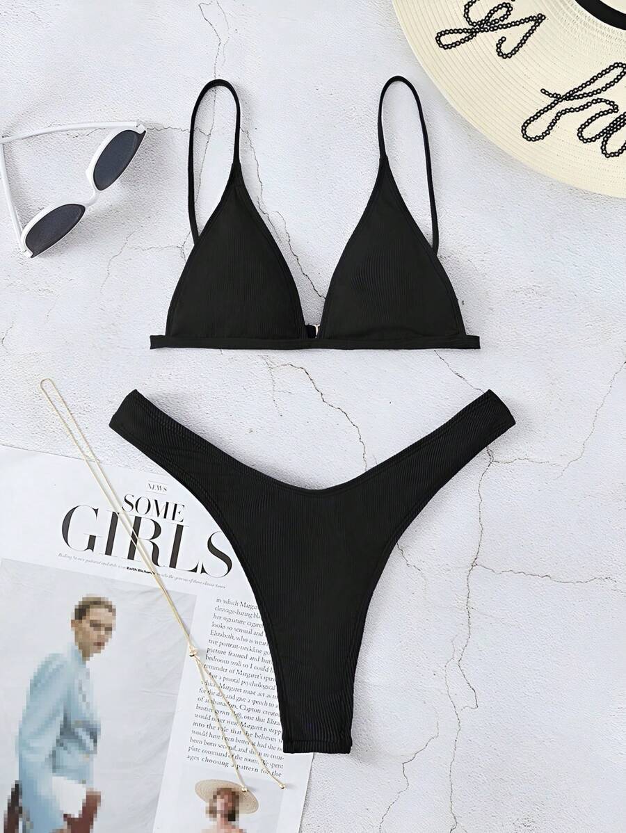 レディース 水着 ビキニセット リブ 三角形 ハイカット ビキニ水着拍卖