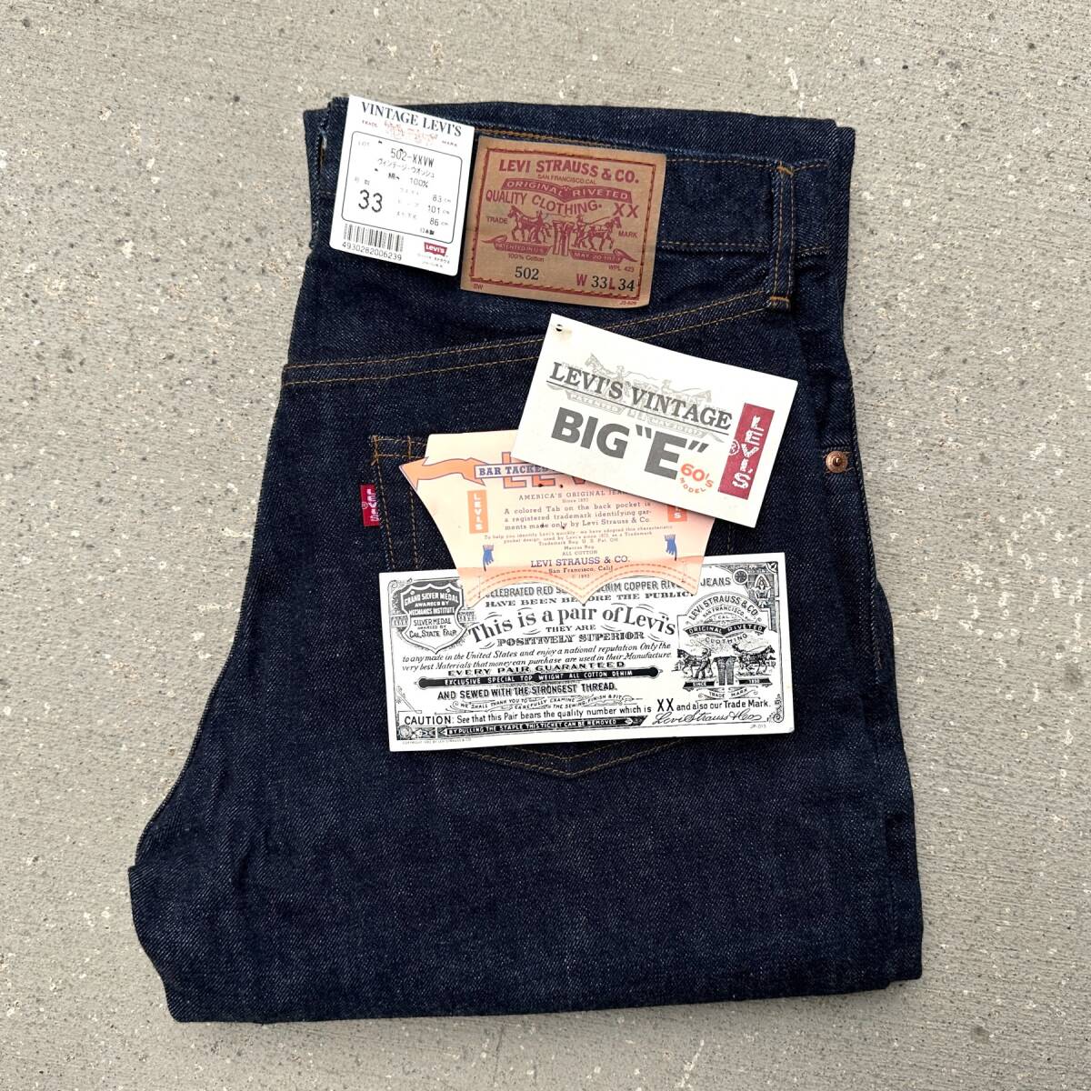 旧日本製 140TH記念 BIGE LEVI’S 502XX W33 L34 デッドストック 502-XX VW ヴィンテージウォッシュ 60s 復刻 ビッグE BIG E 502-XXVW拍卖