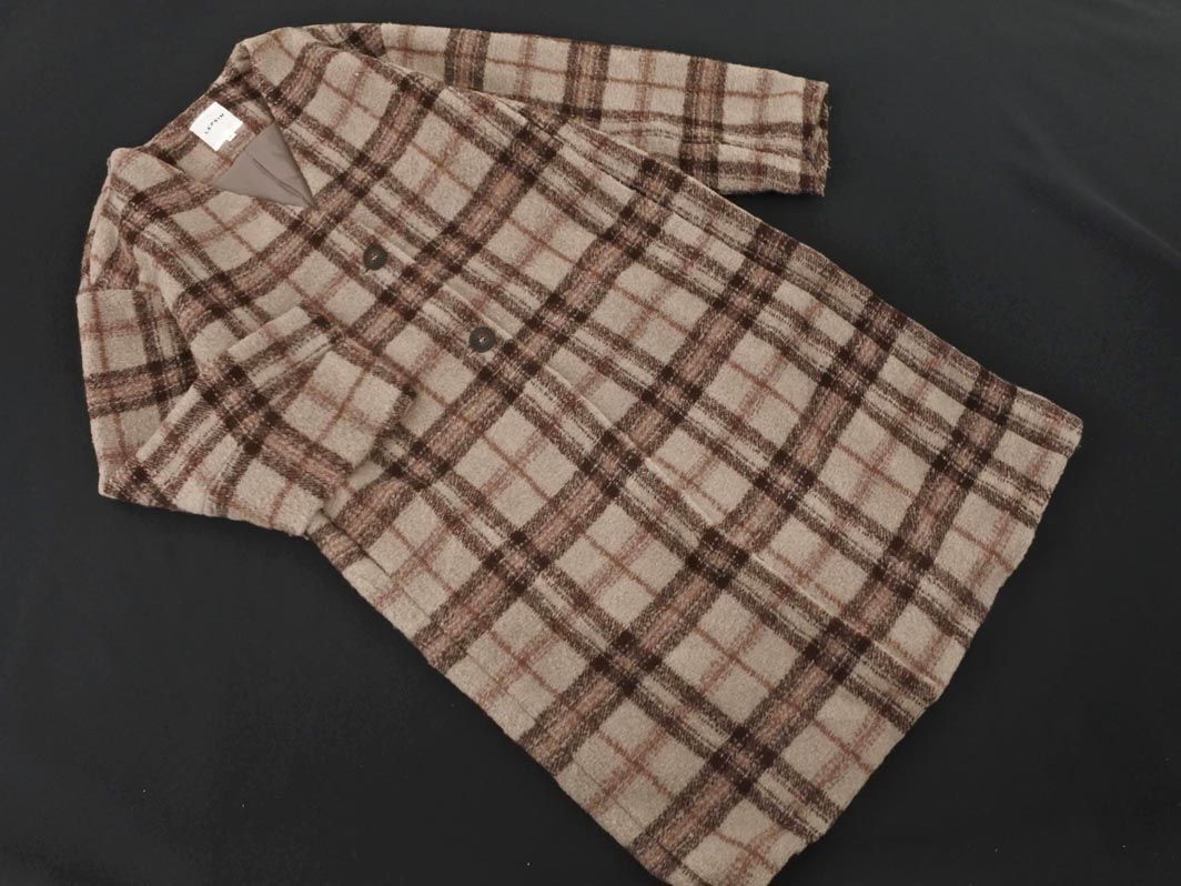 即決 LEPSIM レプシィム ローリーズファーム ノーカラー コート チェック柄コート M~L拍卖