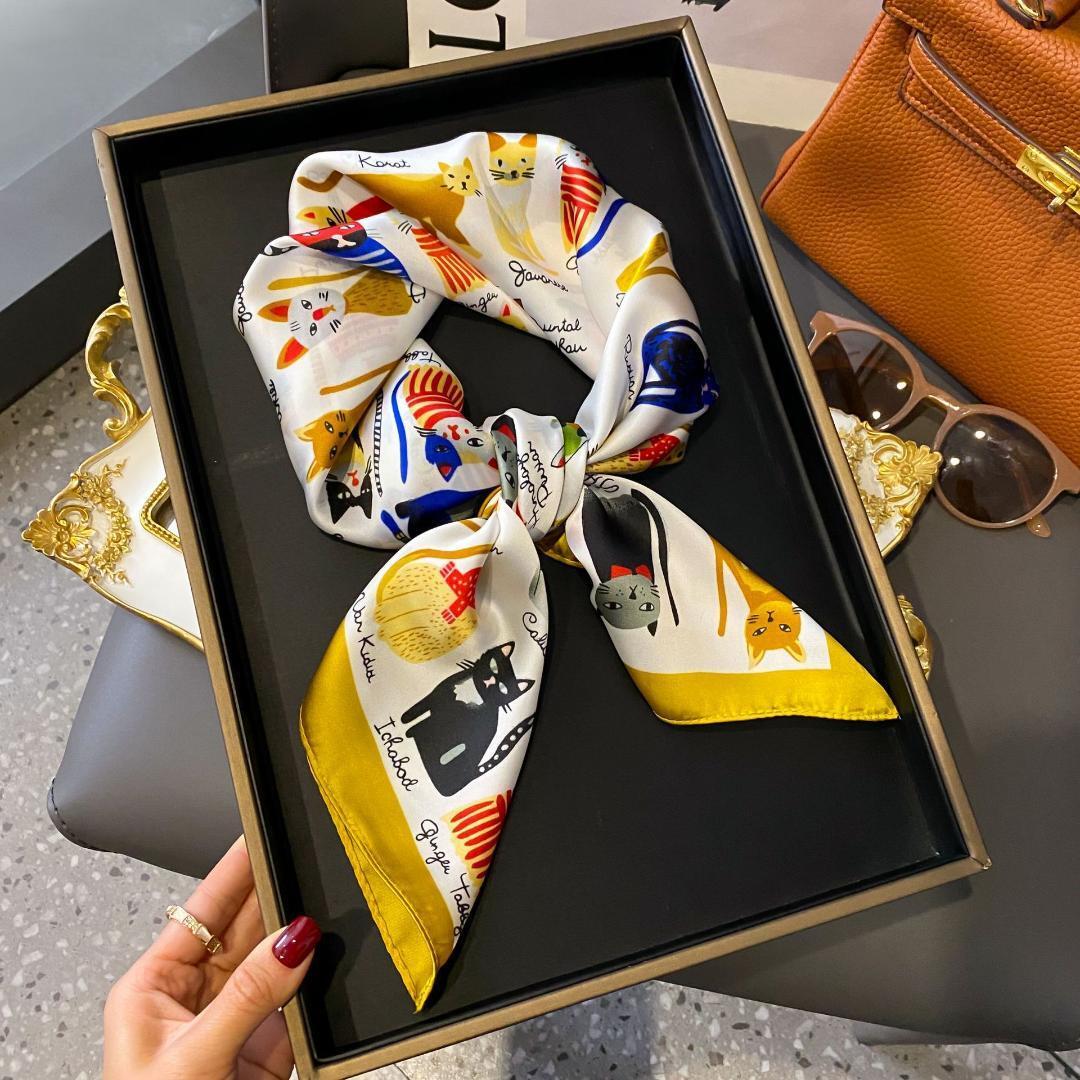 大判 きれいめ スカーフ バック おしゃれ 巻き方 首元 飾り 70cm 猫 ネコ 動物拍卖