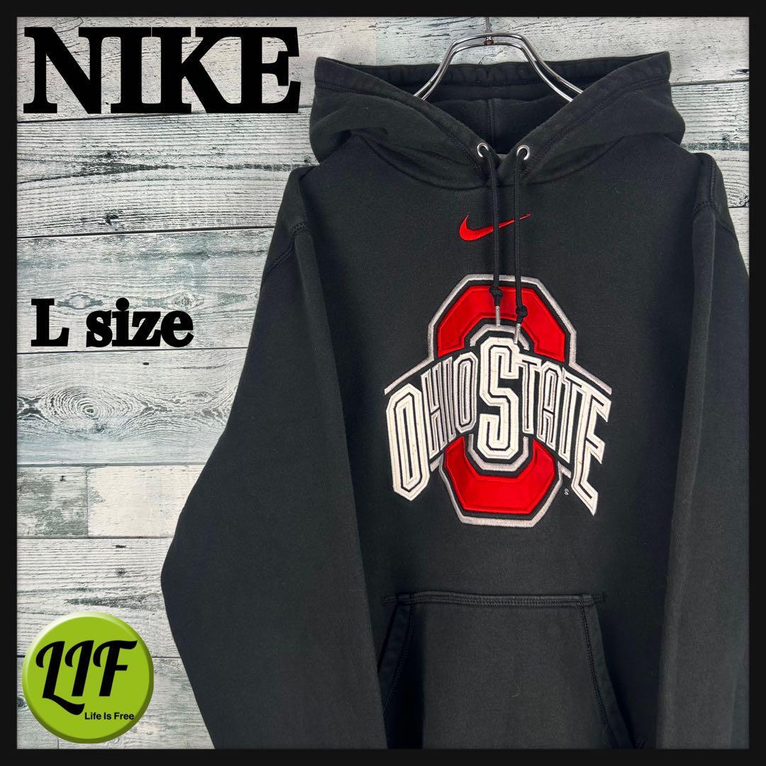 ナイキ センター刺繍ロゴ カレッジロゴ スウェットパーカー ブラックL 4598拍卖