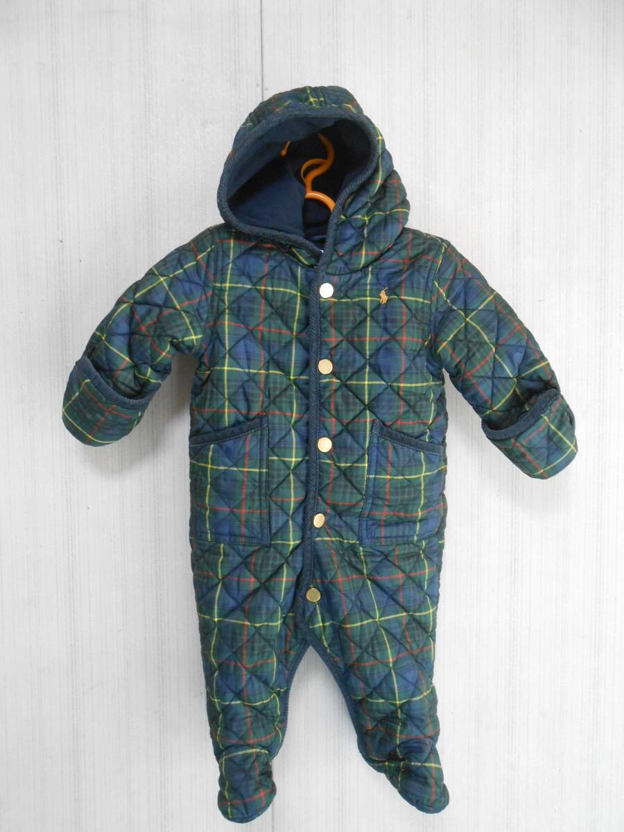 ワンシーズン使用ラルフローレンワンポイント付きチェック柄肉厚ベビー防寒着70㎝拍卖