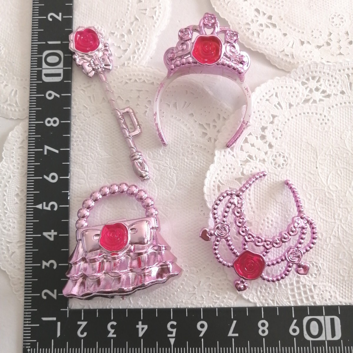 4r1126 b ドール用 ジェニー リカちゃん プリンセス ステッキ バッグ ティアラ ネックレス セット ピンク 1/6ドール プリンセス お姫様拍卖