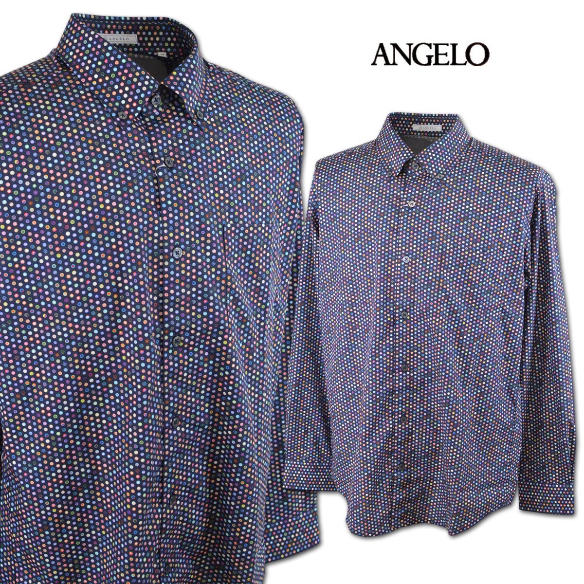 3割引【アンジェロ】メンズ 長袖シャツ M(46) 紺 35-1112-04-49 ANGELO カジュアル おしゃれ かっこいい @拍卖