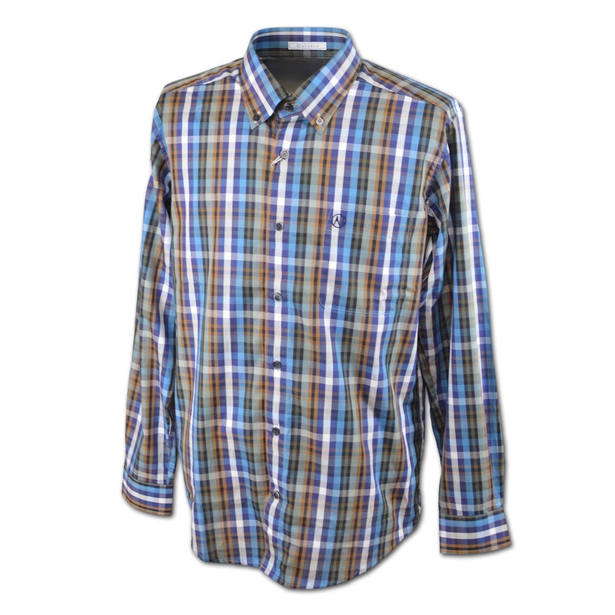 3割引【アンジェロ】メンズ 長袖シャツ L(48) 青 35-1109-04-45 ANGELO カジュアル おしゃれ かっこいい ボタンダウン @拍卖