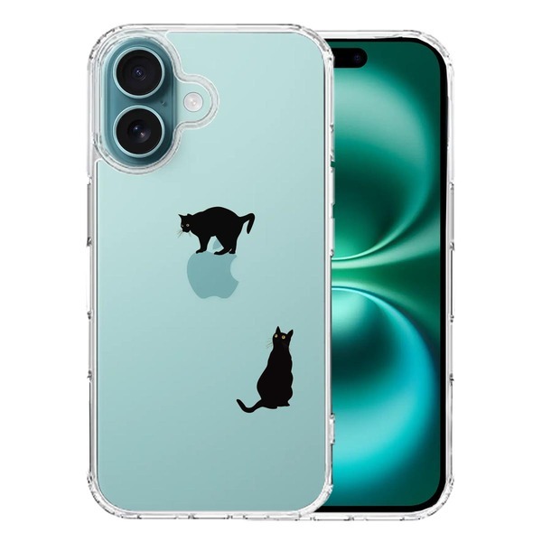 iPhone16 ケース クリア 猫 りんご制覇 いいな スマホケース 側面ソフト 背面ハード ハイブリッド拍卖
