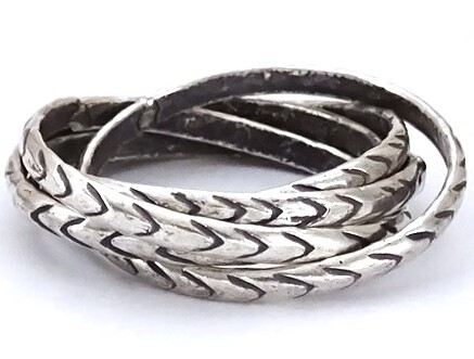 ◆カレンシルバー リング 5連 高純度 15号前後 刻印◆カレン族・karen silver 指輪【24tr38】シルバーリング拍卖