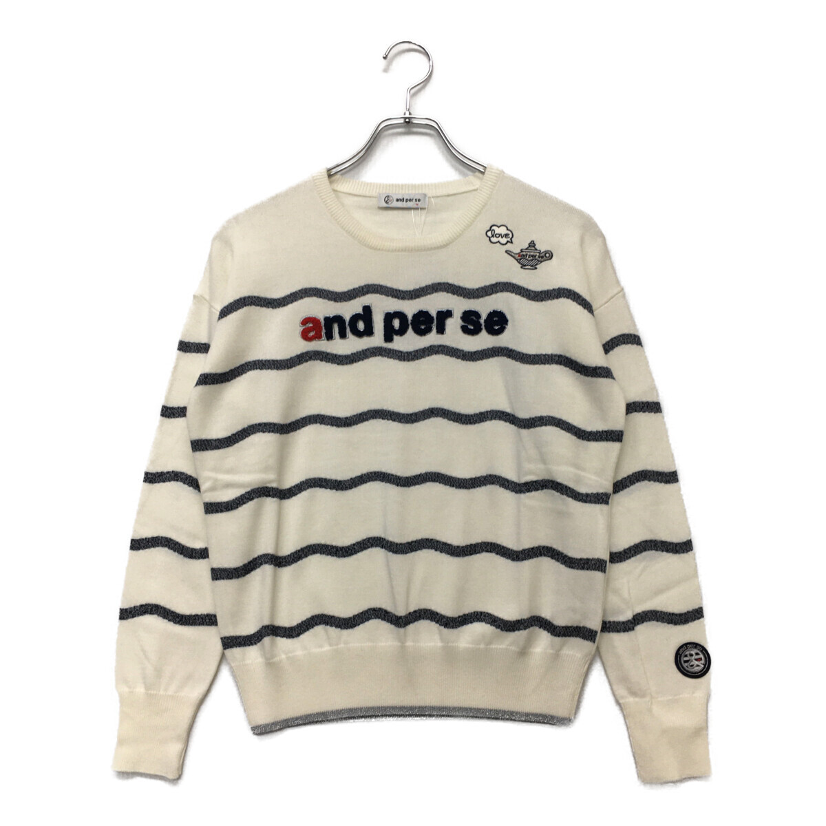 coco 未使用品【SALE】アンパスィ and per se レディース セーターM 白 ボーダー クルーネック ニット レターパックプラス発送可 K2357拍卖