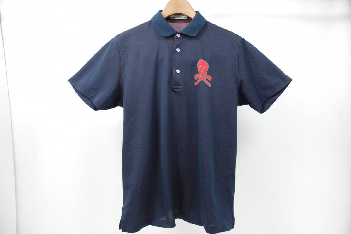 coco 中古【SALE】マークアンドロナ MARK&LONA メンズ 半袖ポロシャツ XL 紺 ネイビー スカル ラメ レターパックプラス発送可 78495拍卖
