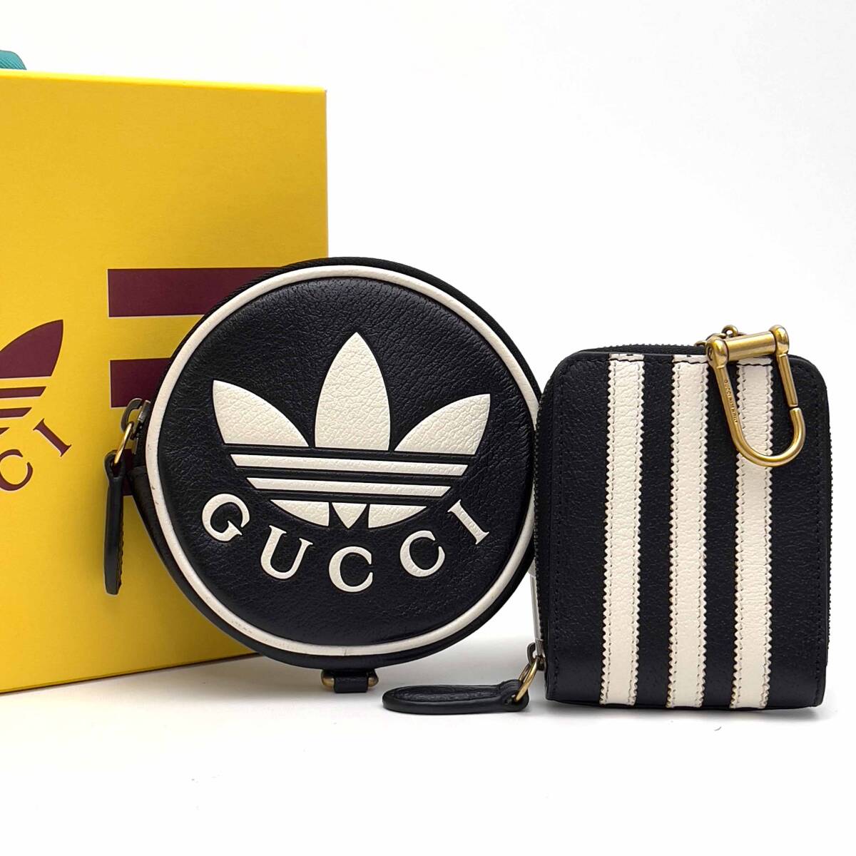 u497 ◇新品同様◇ GUCCI グッチ グッチ×アディダス マルチコインケース&カードホルダー ネックポーチ レザー ショルダーバッグ 721903 拍卖