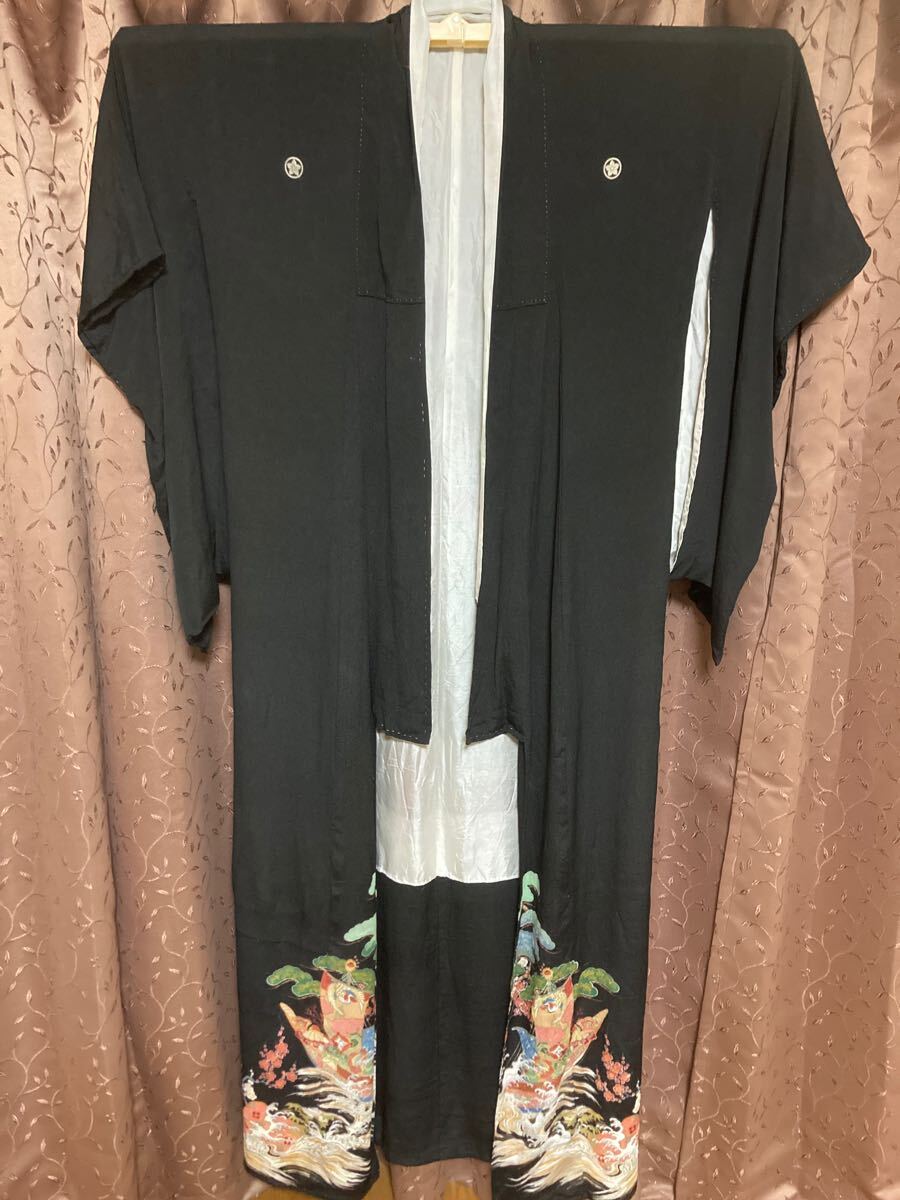 1870.アンティーク☆五つ紋 黒留袖☆松、梅、宝船拍卖