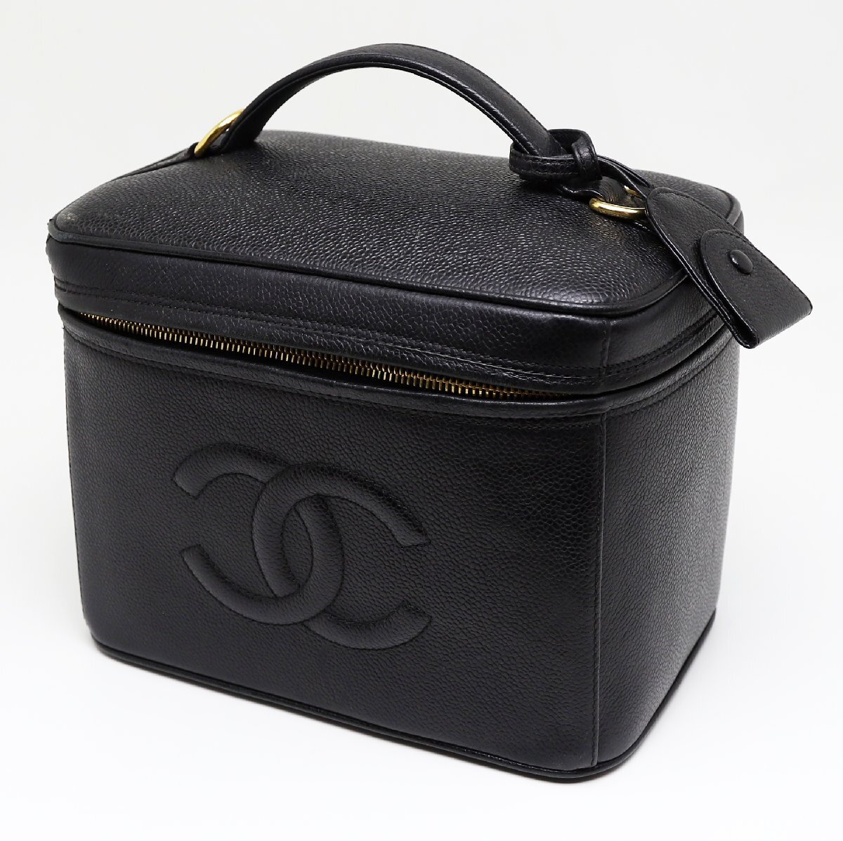 中古品 シャネル バニティバッグ キャビアスキン ココマーク ブラック 2Way ゴールド金具 A06238拍卖