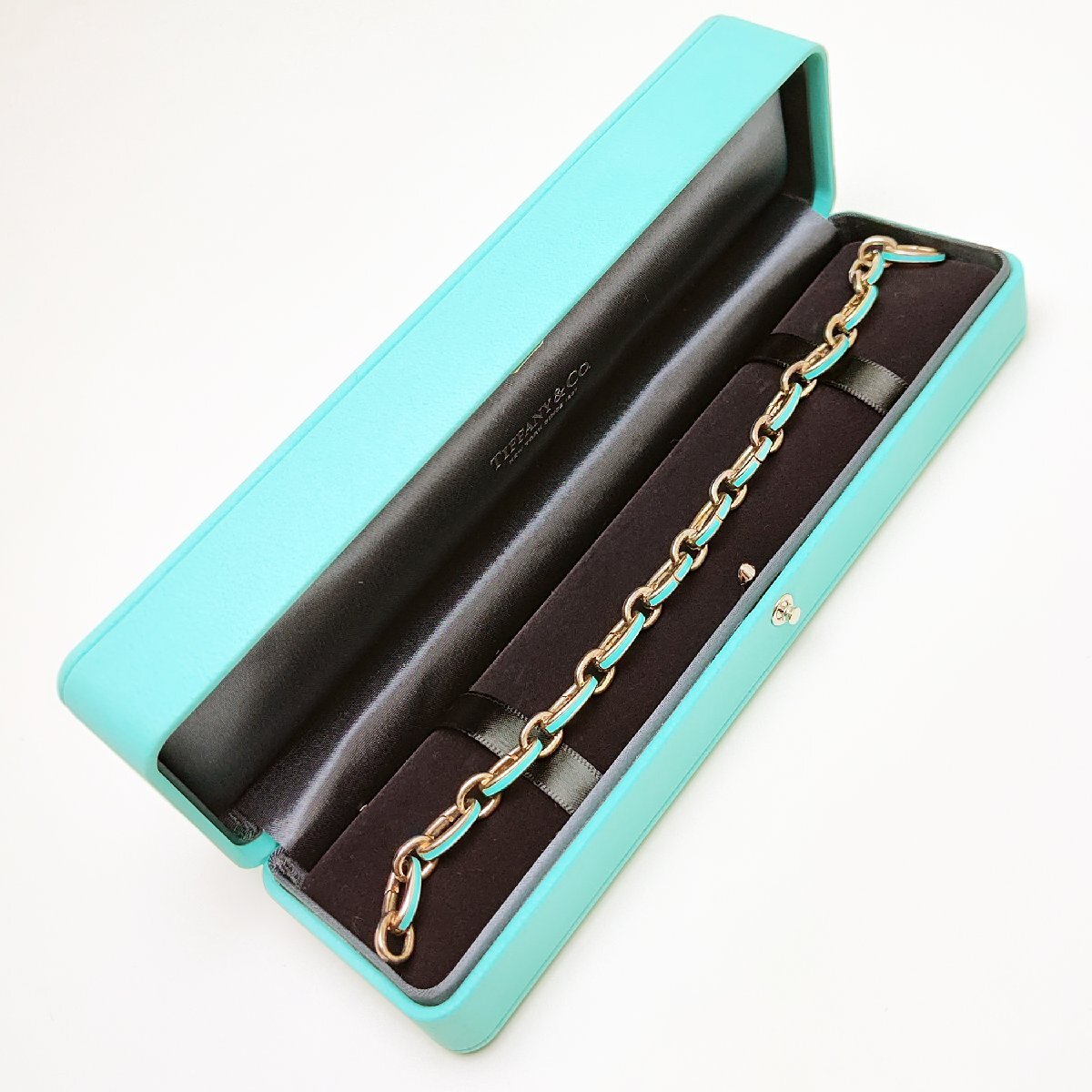 中古品 ティファニー クラスピング リンク ブレスレット エナメル SV925 ティファニーブルー 60132130拍卖