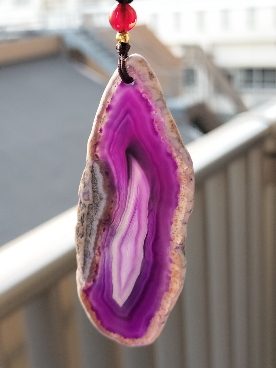紫瑪瑙 紫縞瑪瑙 メノウ アゲート 原石切片 葉型 ネックレス拍卖