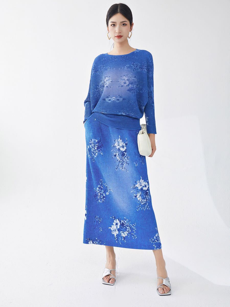 2411レディース秋冬プリーツ2点セットシャツロングスカート弾力ドレープ性いい大人可愛い 素敵花柄拍卖