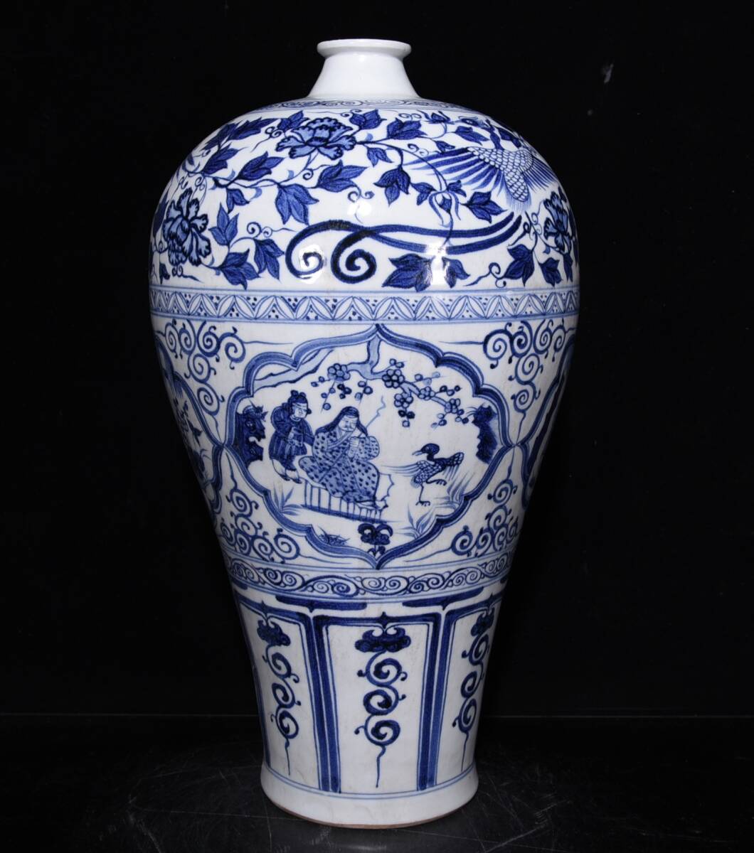 ◆旧家蔵出◆古美術 中国古玩 元時代 元青花 纏枝蓮 四愛紋梅瓶 古賞物 骨董 時代物 AT08拍卖