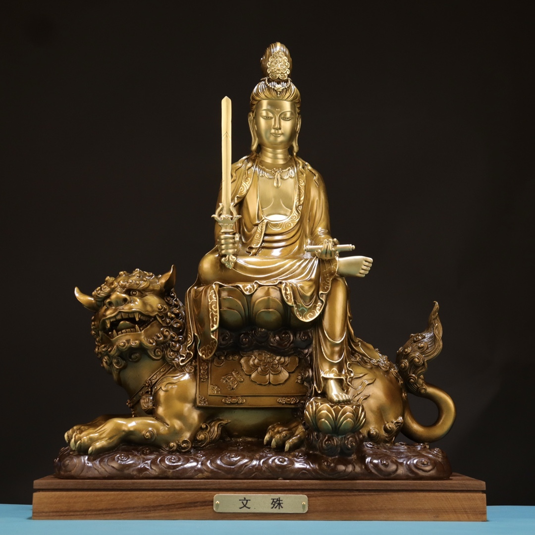 ◆蔵出◆古美術 明時代 古銅製 塗金 文殊菩薩 仏造像 細密細工造 置物 擺件 骨董 古賞物 時代物 A13拍卖