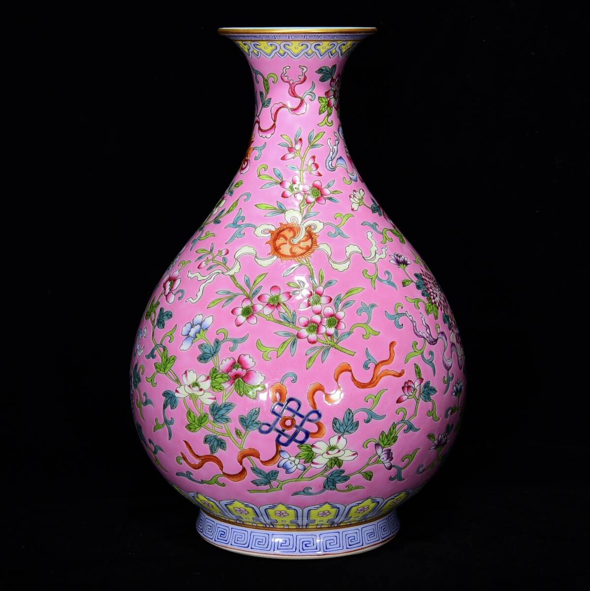 ◆旧家蔵出◆古美術 中国古玩 大清乾隆年製款 粉彩 描金 花卉 八寶紋玉壷春瓶 古賞物 骨董 時代物 A06拍卖