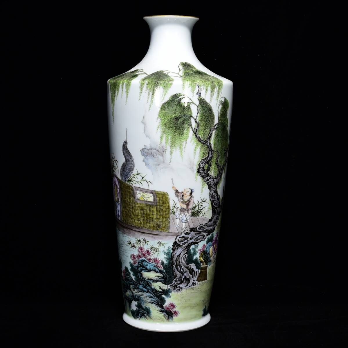◆旧家蔵出◆古美術 中国古玩 大清雍正年製款 粉彩 松下人物故事図梅瓶 古賞物 骨董 時代物 A06拍卖