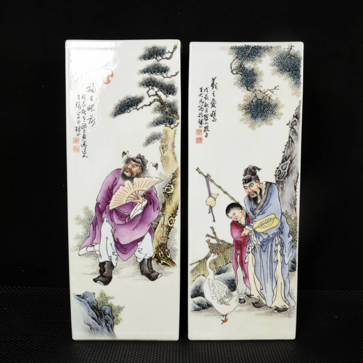 ◆蔵出◆古美術 中国古玩 民國時期 粉彩 珠山八友 四方帽筒―對 時代物 T16拍卖