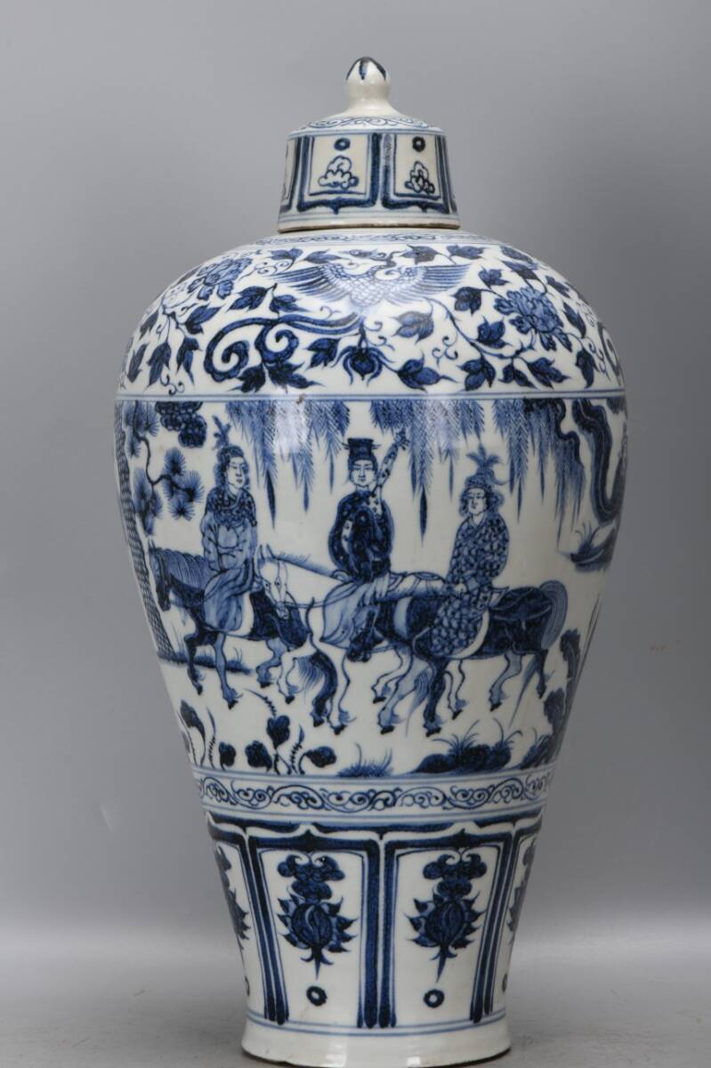 ◆蔵出◆古美術 中国古玩 元代 元青花 昭君出塞人物紋梅瓶 時代物 A3拍卖