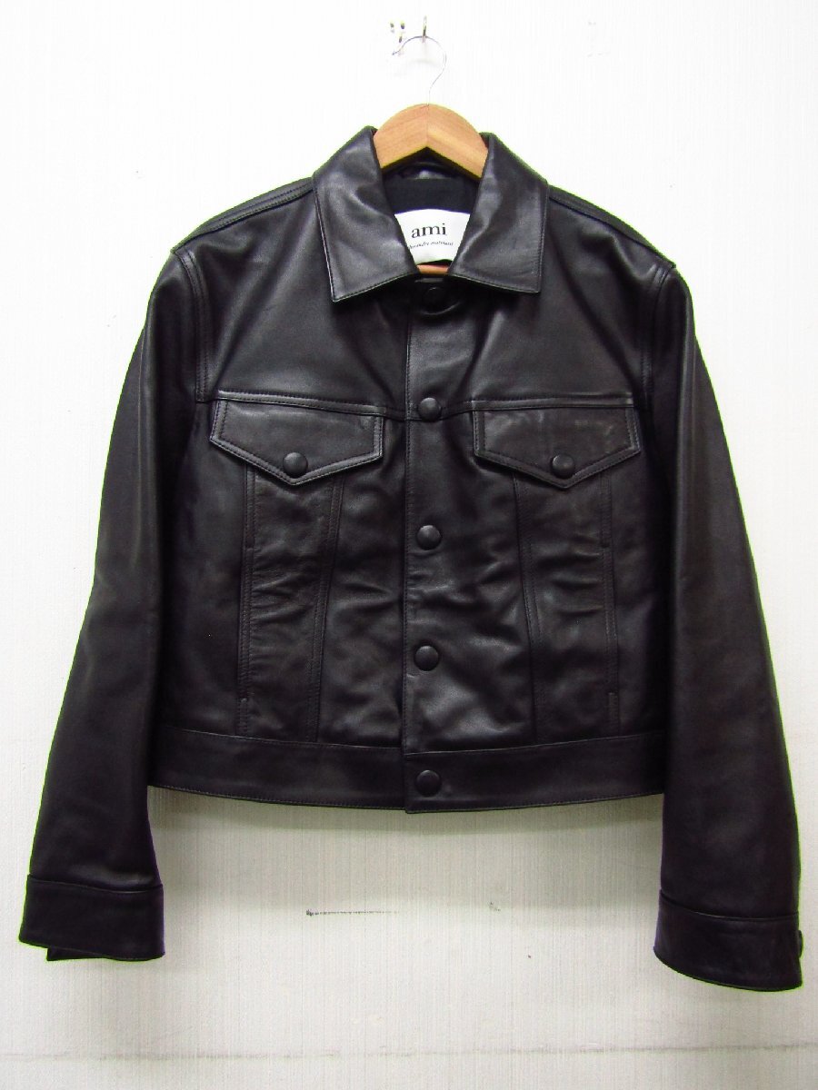 ami paris アミ パリス レザージャケット FJK213 LH0001 革ジャン 保存袋付 サイズ:M ∩FL1078拍卖