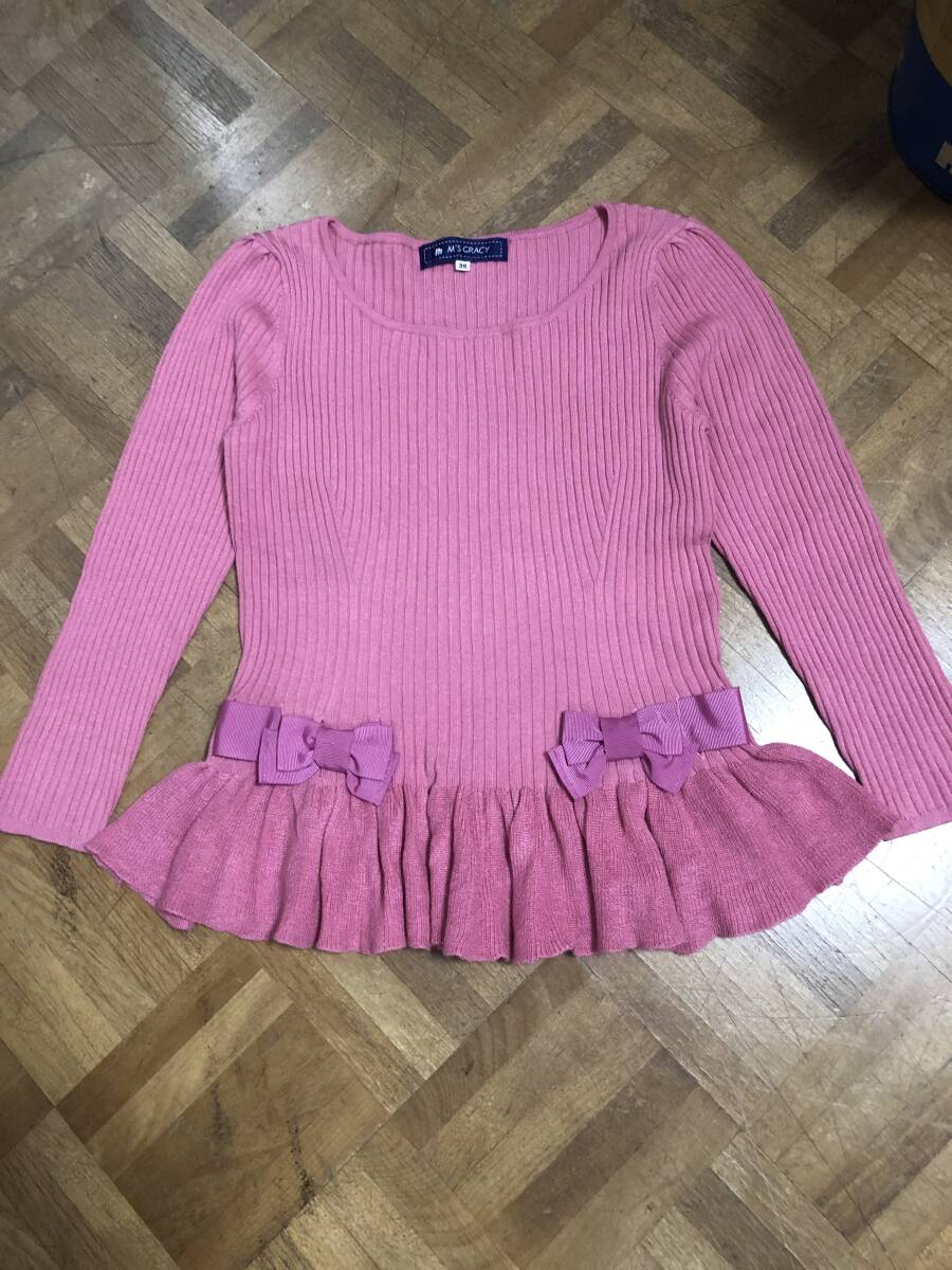 エムズグレイシー リボンニットピンクカラーピンクサイズ38拍卖