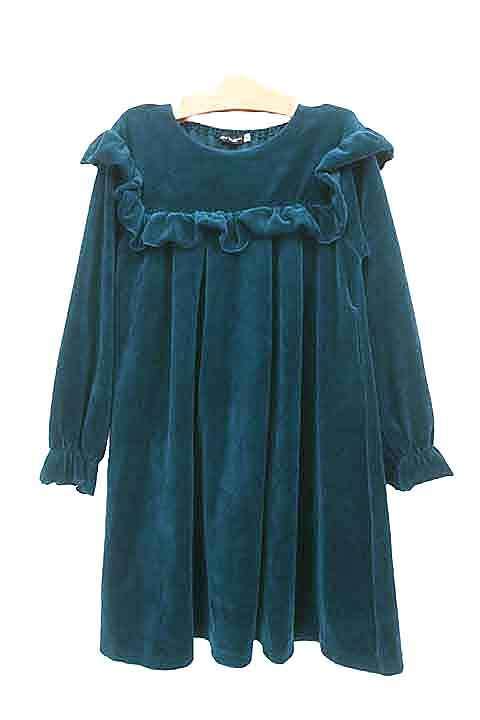 【中古】 BEBE  べべ 女の子 140cm ワンピース 秋冬 ベロア ダークブルー_s-0687-r28拍卖