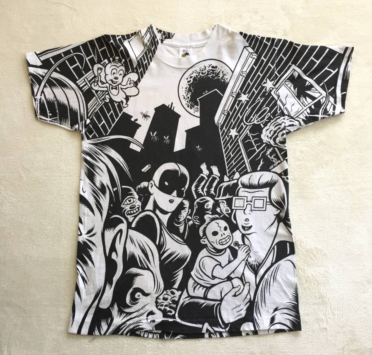 ◆ビンテージ Iggy Pop Brick by Brick 総柄Tシャツ イギーポップ 1990年製 Charles Burns シングルステッチ 検 Stooges ストゥージズ拍卖
