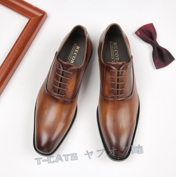 ☆新品レザーシューズ メンズ 牛革 ビジネスシューズ イギリス風 職人手作り 革靴 フォーマル 結婚式 通勤通学 24.5~27.5cm選択拍卖