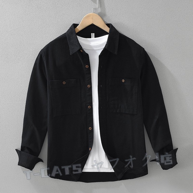 ☆新品 シャツジャケット 極美品*メンズ? 長袖シャツ カーゴシャツ ワークシャツ ヴィンテージ 春秋冬 トップス 黒 L拍卖