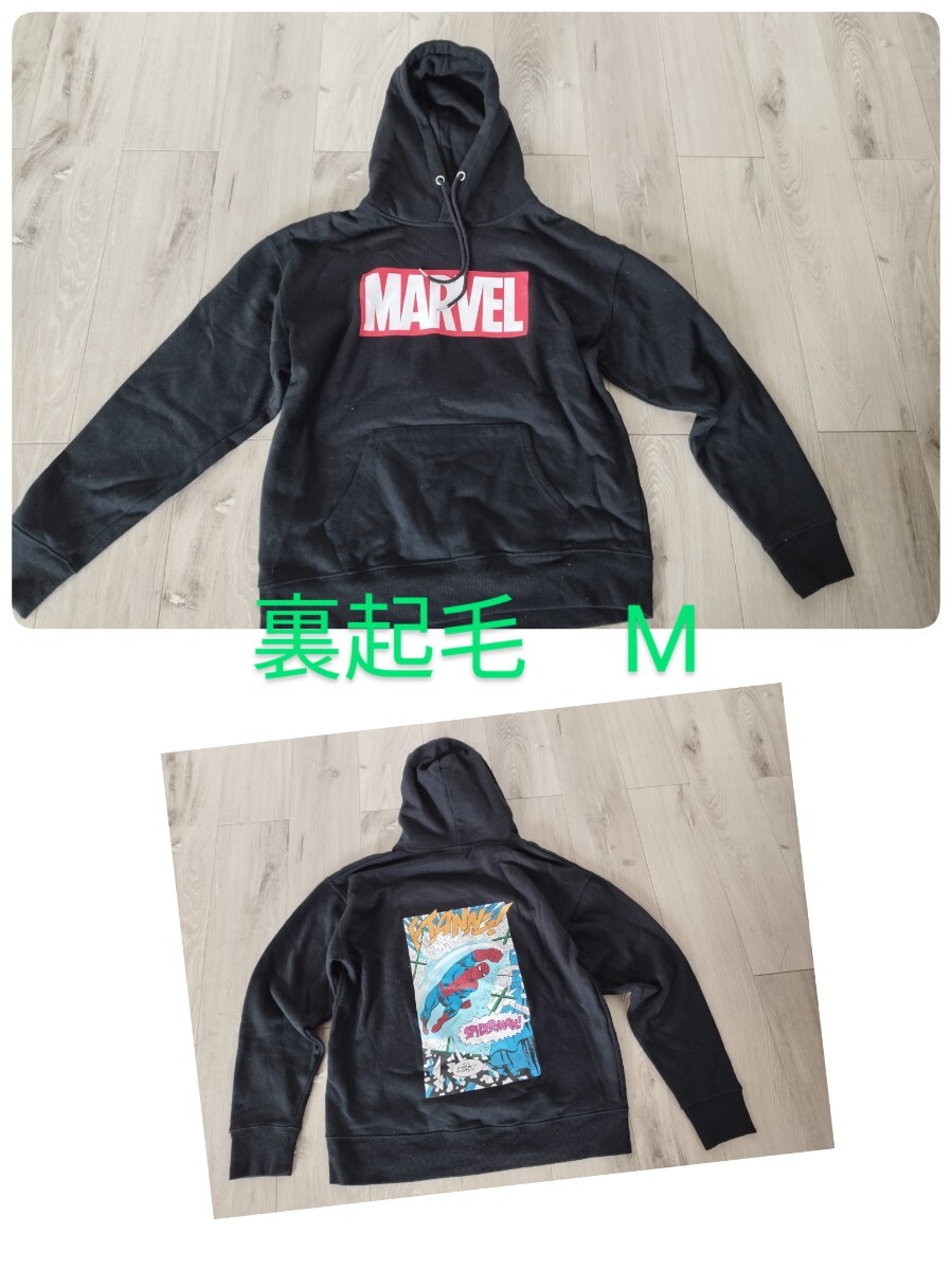 USED 裏起毛 MARVEL スパイダーマンバックプリント パーカー レディースM 黒 ブラック 160cm ボーイズ ガールズ USJ 裏ボア拍卖