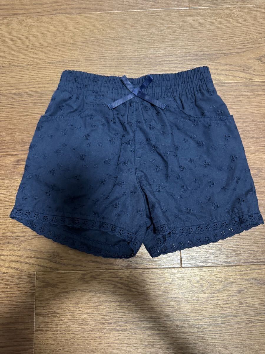 西松屋ネイビーカットレースショートパンツ130サイズ双子②拍卖