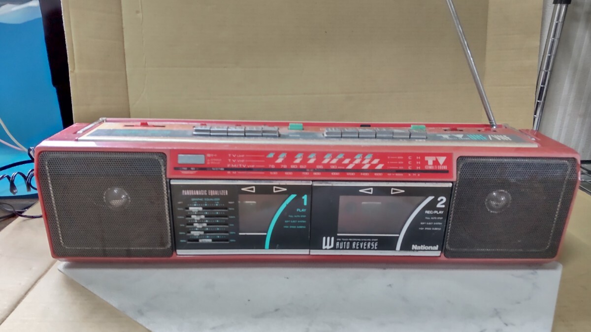 S988 National RX-FW32(赤) 昭和レトロ AM&FMラジオ・カセットレコーダー/ダブルラジカセ/ナショナル 現状品 JUNK拍卖