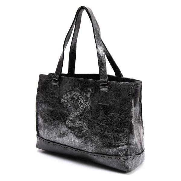 ジャンポールゴルチエJean Paul GAULTIER ドラゴンクラックフォイルレザートートバッグ シルバー拍卖
