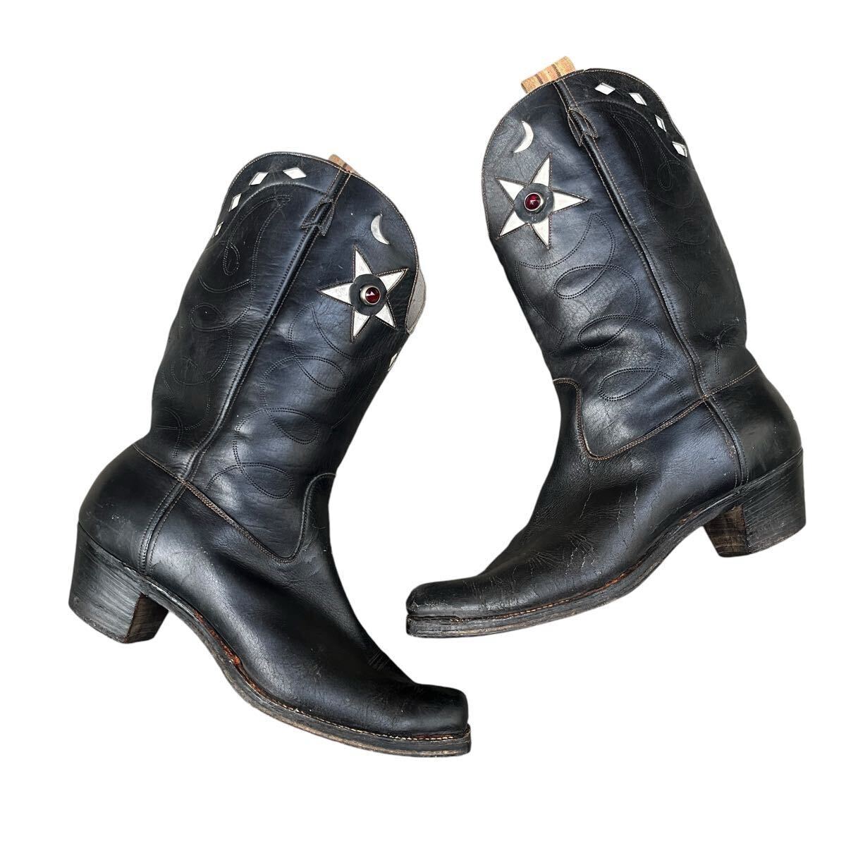 ヴィンテージ 40’s ウエスタンブーツ 星 月 スタッズ インレイ 黒 古着 40年代 ロカビリー ロックンロール vintage ビンテージ拍卖
