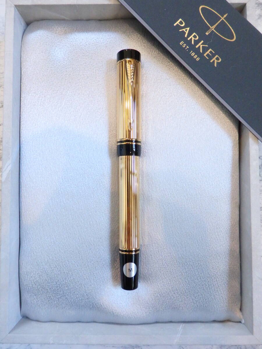 ◆【送料日本全国410円~】【未使用】パーカー デュオフォールド インターナショナル ゴールドプレート ペン先:18K750ソリッドゴールド M拍卖