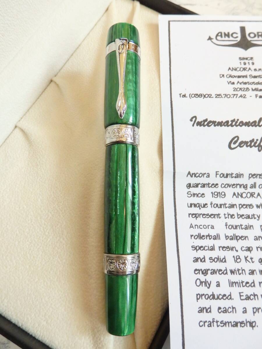 ◆【未使用・新品】Ancora アンコラ Prima Green グリーン・パール 特別限定万年筆 ペン先:18K750ソリッドゴールド M アンコーラ拍卖