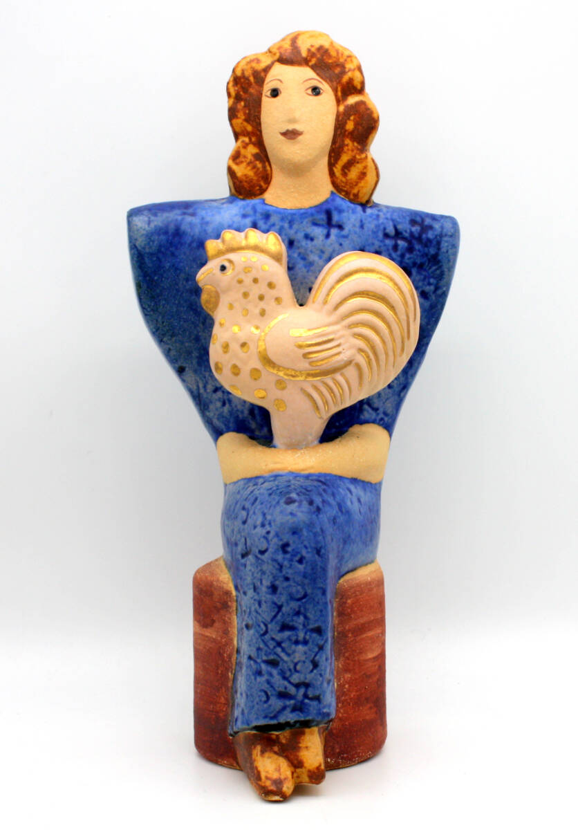 ☆未使用 Lisa Larson リサラーソン LADY WITH Golden Rooster レディ ウィズ ゴールデンルースター 陶器 置物 オブジェ グスタフスベリ拍卖